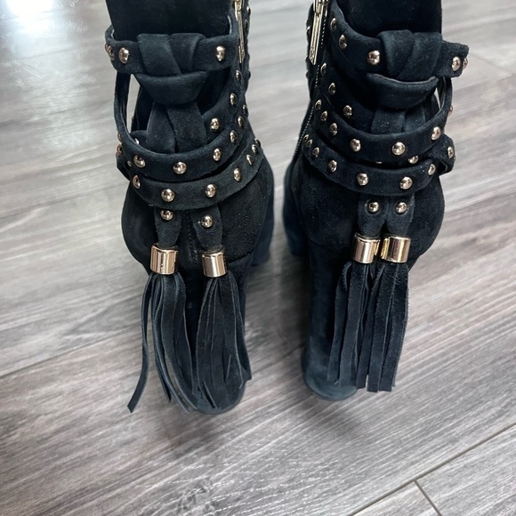 Jessica Simpson black studded tassel heeled ankle boots booties has some wear 9 - Picture 4 of 11